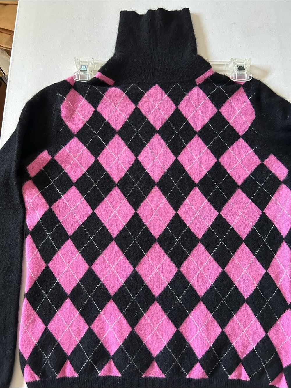 Apt. 9 Black and Pink Argyle Turtleneck Sweater